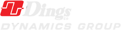 Logo with a red geometric symbol featuring white lines, followed by the word Dings in gray text. The faded text below reads DYNAMICS GROUP. The background is light gray.